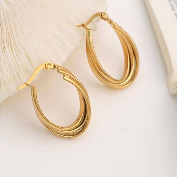 Gold Plated Minimalist Hoop Earrings - Picture 8 of 8